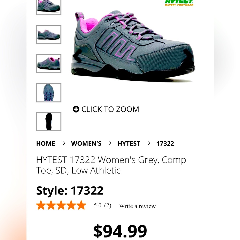 Hytest Athletic Safety Shoe Women’s sz 8M composite toe, slip resistant K17320
